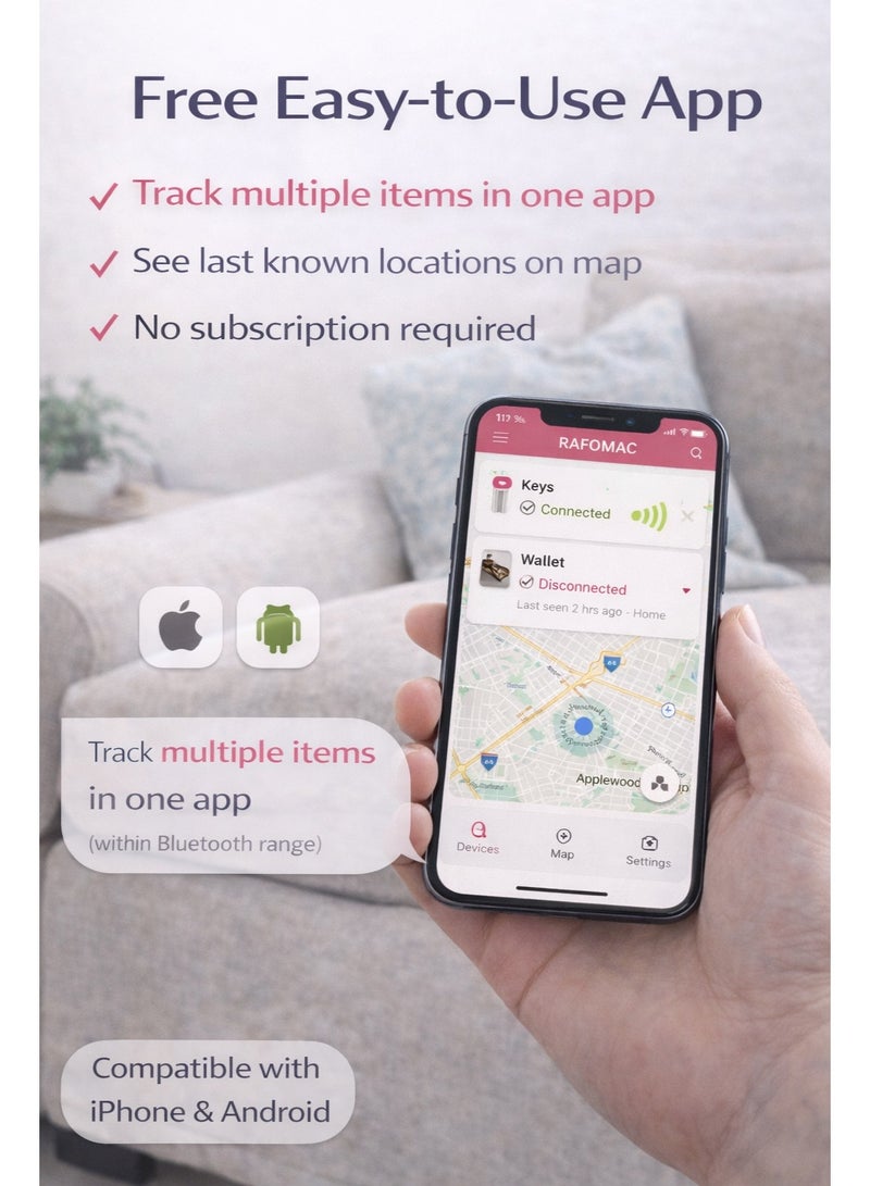 RAFOMAC iTag Bluetooth Key Finder & Phone Locator – Smart Anti-Lost Tracker Tag for Keys, Wallet, Pets, Luggage – App Controlled Item Finder with Alarm, Remote Camera Shutter & Replaceable Battery - Image 4