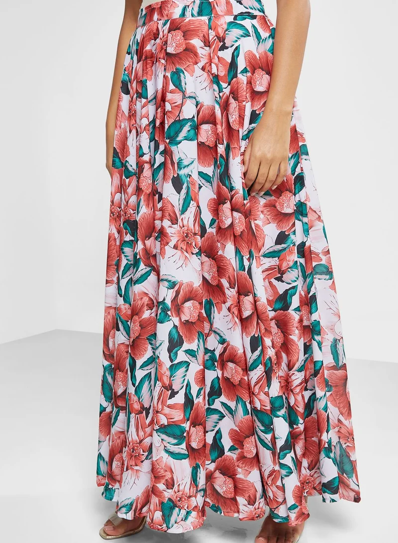 KYETH Button Down Shirt & Printed Skirt Set