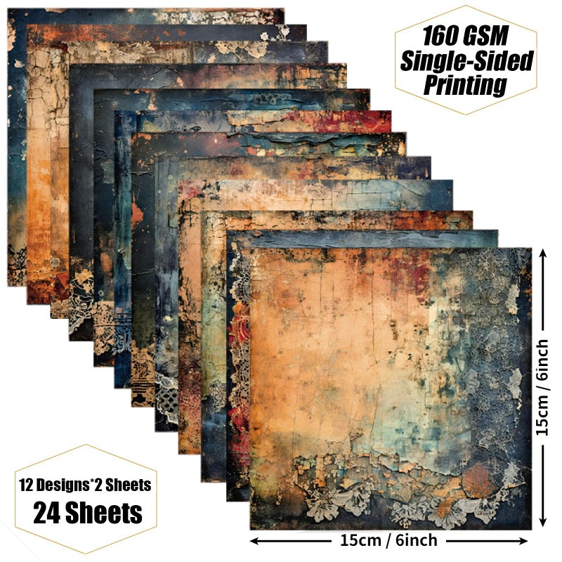 WLXTREE Scrapbook Paper,24 Sheets Vintage Decorative Craft Scrapbooking Paper Pad 6x6 Single-Side Printing Junk Journal Background Paper for Card Making Art Album Collage Scrapbook Supplies - Image 2