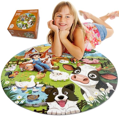 TALGIC Puzzles for Kids Ages 46 70 Piece Round Floor Puzzles for Kids Ages 35 with Animals Barn Popular Educational Toys Gift for 3 4 5 6 7 8 9 10 - Image 1
