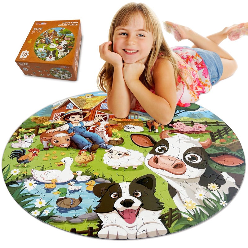 TALGIC Puzzles for Kids Ages 46 70 Piece Round Floor Puzzles for Kids Ages 35 with Animals Barn Popular Educational Toys Gift for 3 4 5 6 7 8 9 10 - Image 3