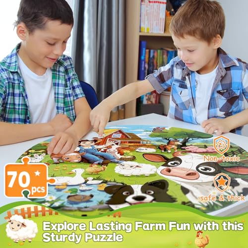 TALGIC Puzzles for Kids Ages 46 70 Piece Round Floor Puzzles for Kids Ages 35 with Animals Barn Popular Educational Toys Gift for 3 4 5 6 7 8 9 10 - Image 5