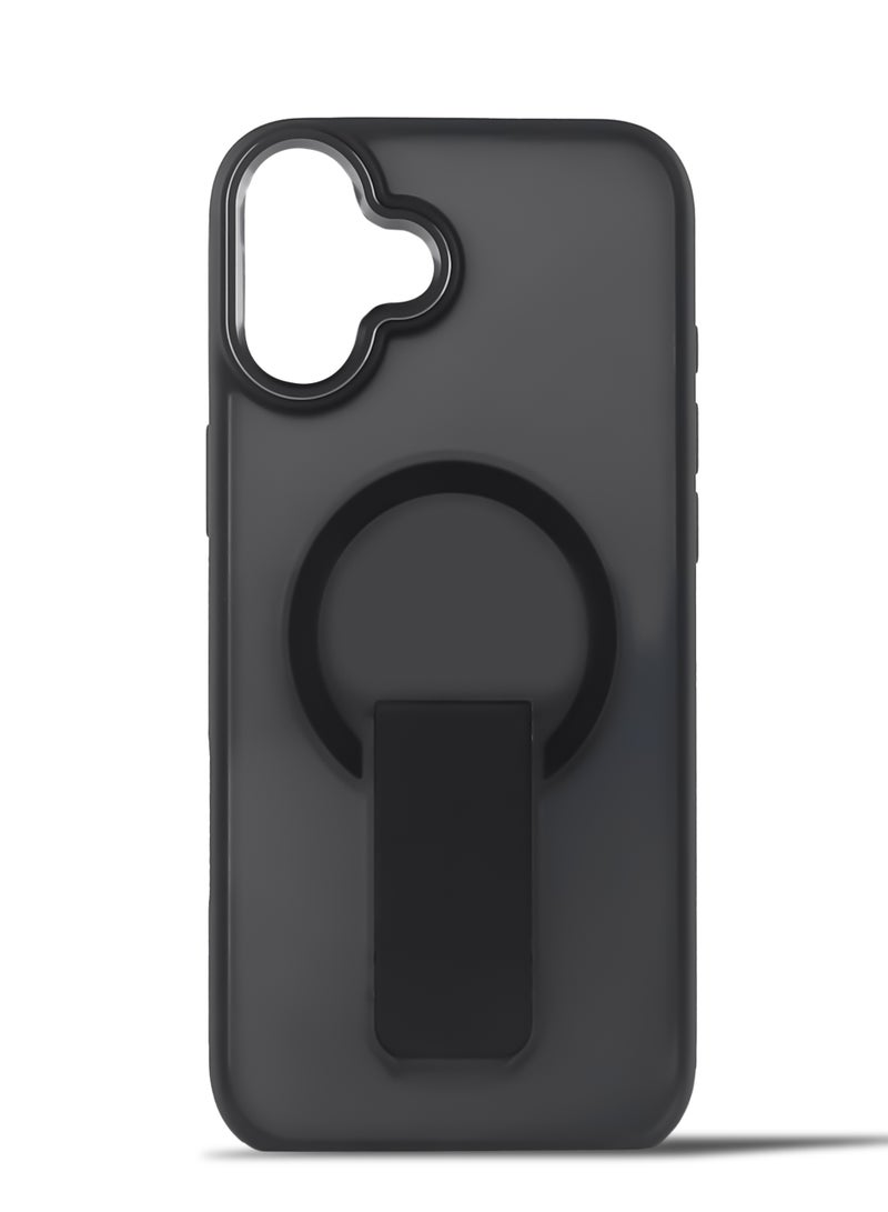 Luxury For Magsafe Folding Stand Magnetic Phone Case For iPhone 16 Plus Matte Translucent Back Cover Caps (black)