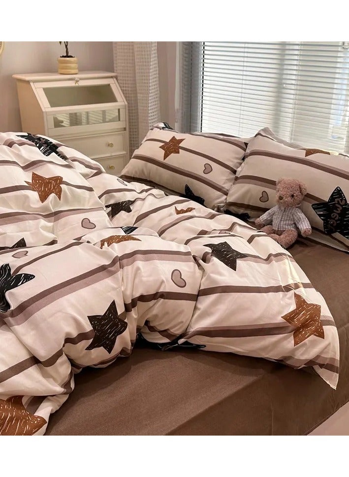 General Cartoon ins style super cute soft bamboo panda washed cotton sheet quilt cover four-piece set student bed three-piece set,Brilliant K, 2.2 four-piece set ( duvet cover 220x240)  - Image 1
