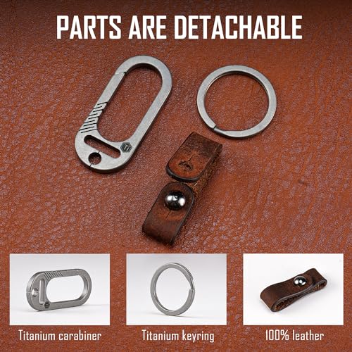 KeyUnity KM24 Titanium Carabiner Leather Keychain Clip with Detachable Strap for Men & Women - Image 3