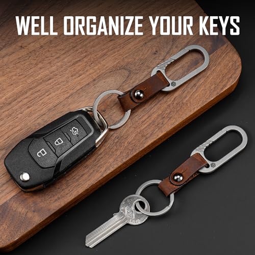 KeyUnity KM24 Titanium Carabiner Leather Keychain Clip with Detachable Strap for Men & Women - Image 4