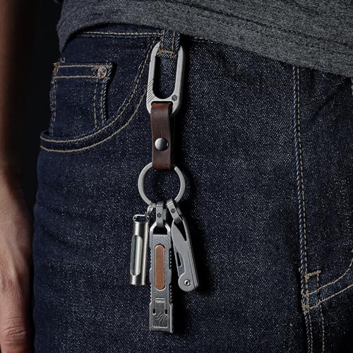 KeyUnity KM24 Titanium Carabiner Leather Keychain Clip with Detachable Strap for Men & Women - Image 2