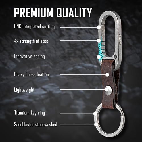 KeyUnity KM24 Titanium Carabiner Leather Keychain Clip with Detachable Strap for Men & Women - Image 5