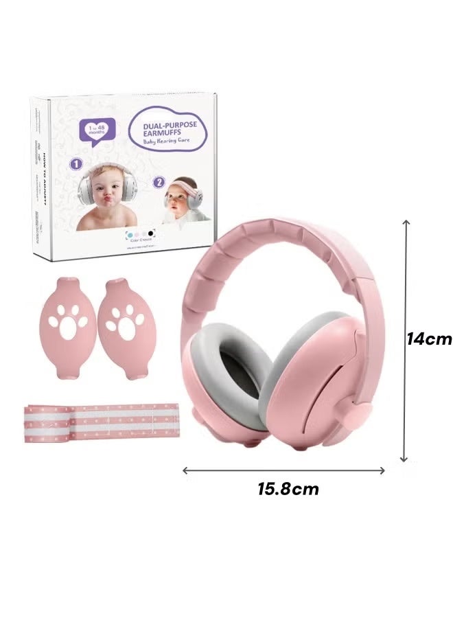 Berma Baby سدادات أذن للأطفال الرضع والأطفال الصغار أقل من 36 شهرًا، سدادات أذن عازلة للضوضاء، عصابة رأس ناعمة قابلة للتعديل، مناسبة للأطفال الصغار، سماعات رأس مريحة للأطفال، تمنع فقدان السمع وتحسن النوم (وردي) - Image 2