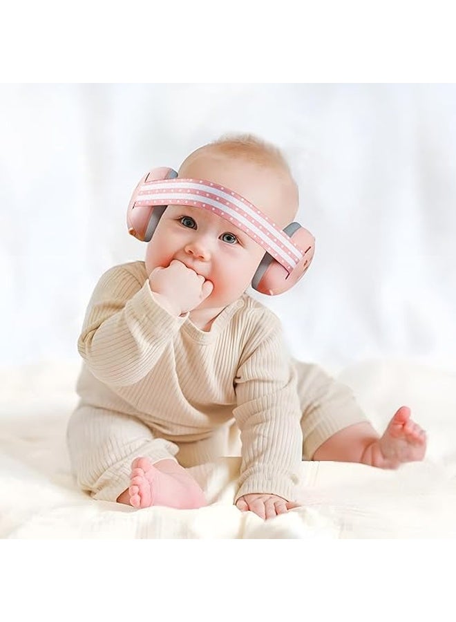 Berma Baby سدادات أذن للأطفال الرضع والأطفال الصغار أقل من 36 شهرًا، سدادات أذن عازلة للضوضاء، عصابة رأس ناعمة قابلة للتعديل، مناسبة للأطفال الصغار، سماعات رأس مريحة للأطفال، تمنع فقدان السمع وتحسن النوم (وردي) - Image 4