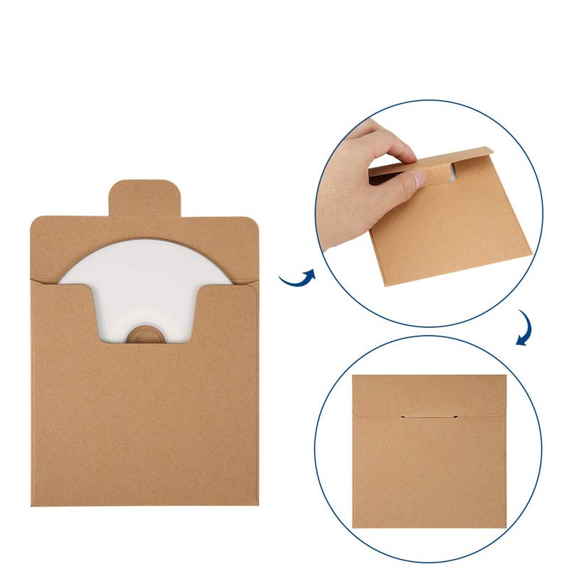 ValBox CD Sleeves 100 Packs Kraft Paper Envelopes 5 x 5 Inches Brown DVD Paper Cardboard Envelopes CD Paper Storage Holder Covers - Image 3