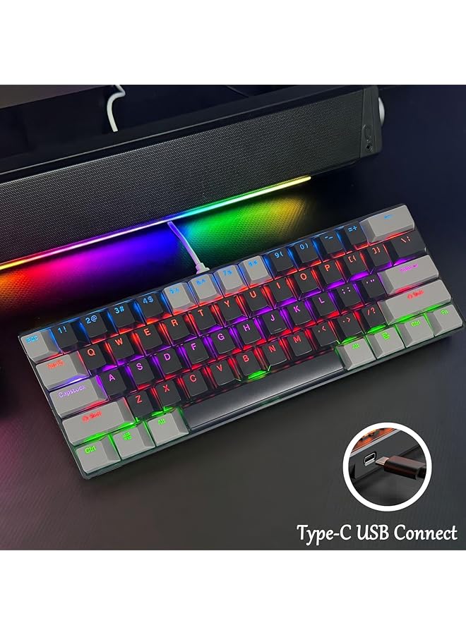 61 Keys Rgb Gaming Keyboard 60% Mini Wired Waterproof With Anti Ghosting Keyboard And Two Color Keycaps (Black And Dark Gray) With Red Switch For Gamers  - Image 3