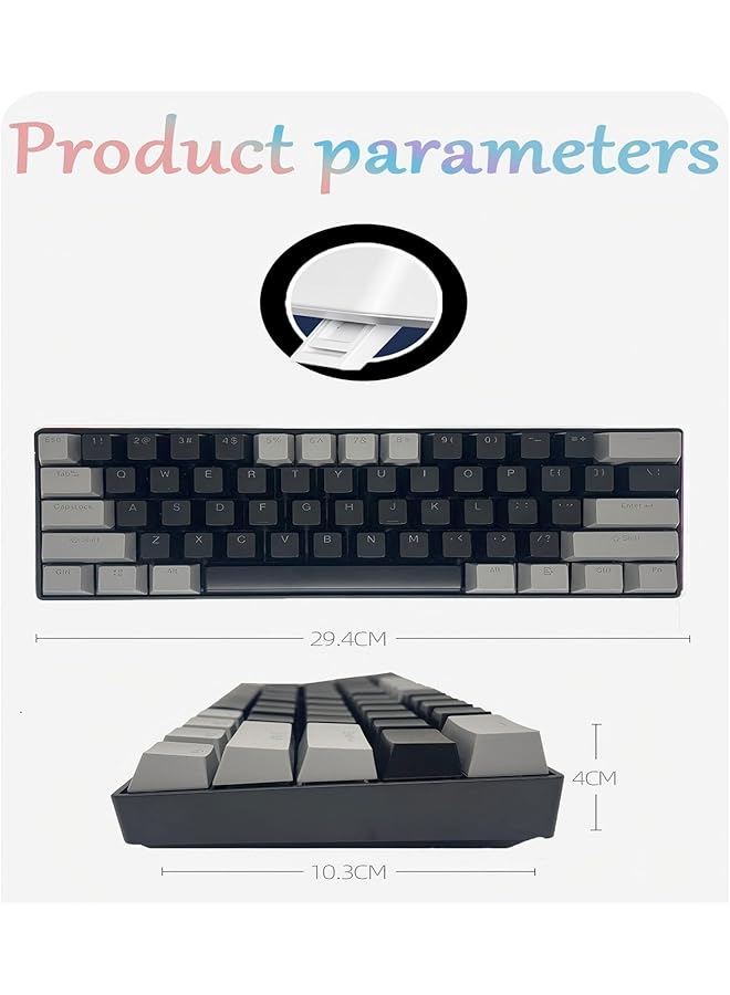 61 Keys Rgb Gaming Keyboard 60% Mini Wired Waterproof With Anti Ghosting Keyboard And Two Color Keycaps (Black And Dark Gray) With Red Switch For Gamers  - Image 5