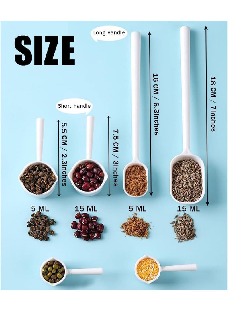 SYOSI طقم ملاعق قياس، مغارف بلاستيكية ذات مقبض طويل وقصير للقهوة وبروتين الحليب وطعام الحيوانات الأليفة، أداة قياس مطبخ دقيقة 5 جرام 15 جرام، 4 قطع باللون الأسود - Image 2