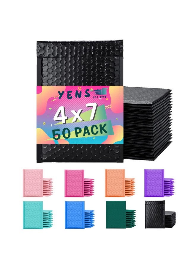 Yens Poly Bubble Mailers 4X8 50 Pack Black Waterproof Self Seal Adhesive Shipping Bags Cushioning Padded Envelopes For Shipping Mailing Packaging Usable 4X7 - Image 1
