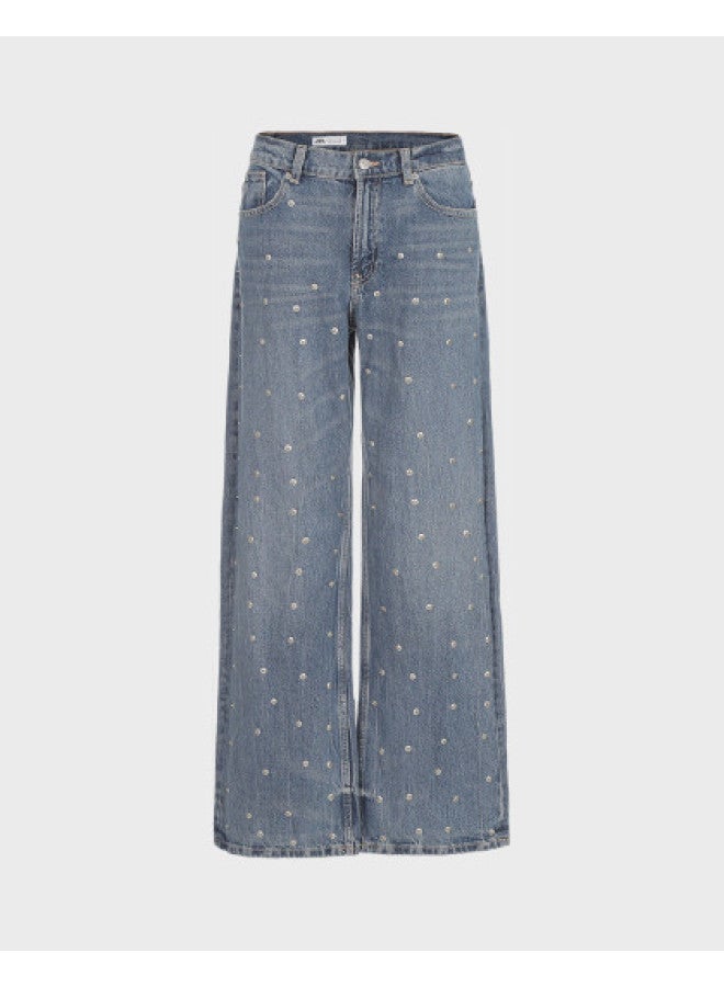 Zara women's Washed And Distressed Casual Versatile Snap Button Embellished Design Jeans - Image 1