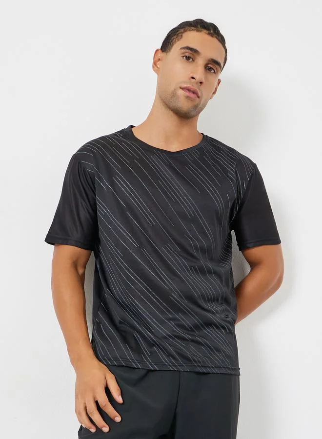 Styli Active Men Black Striped Training T-Shirt