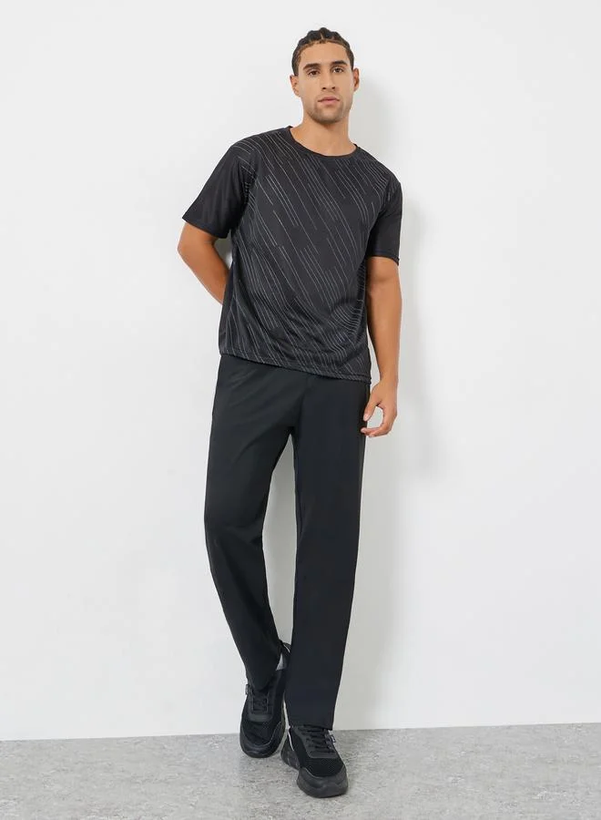 Styli Active Men Black Striped Training T-Shirt