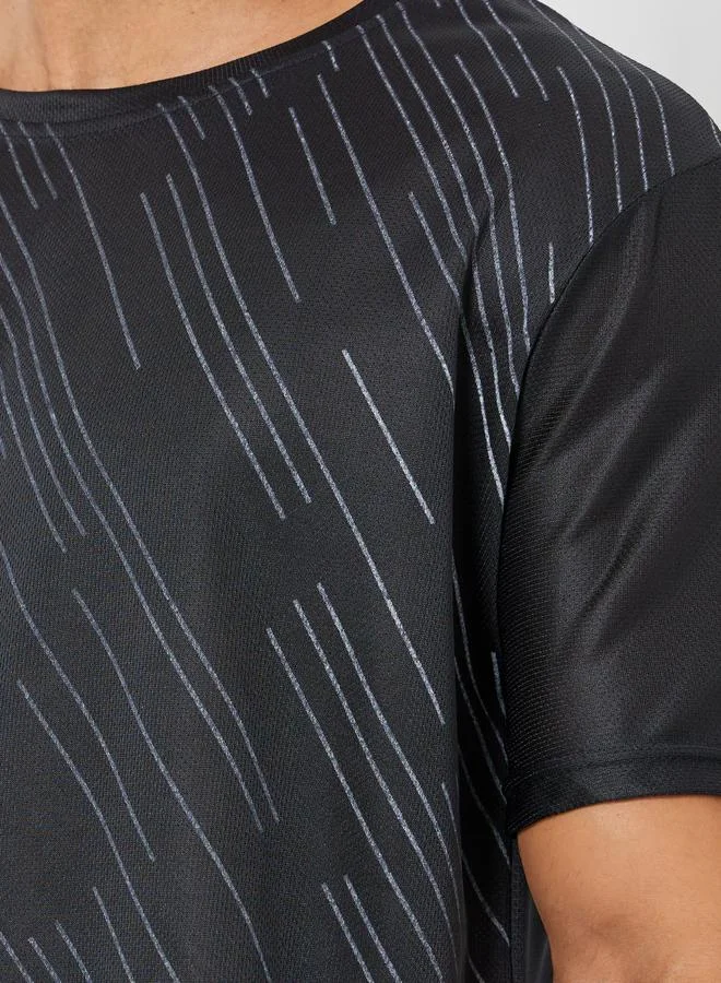 Styli Active Men Black Striped Training T-Shirt