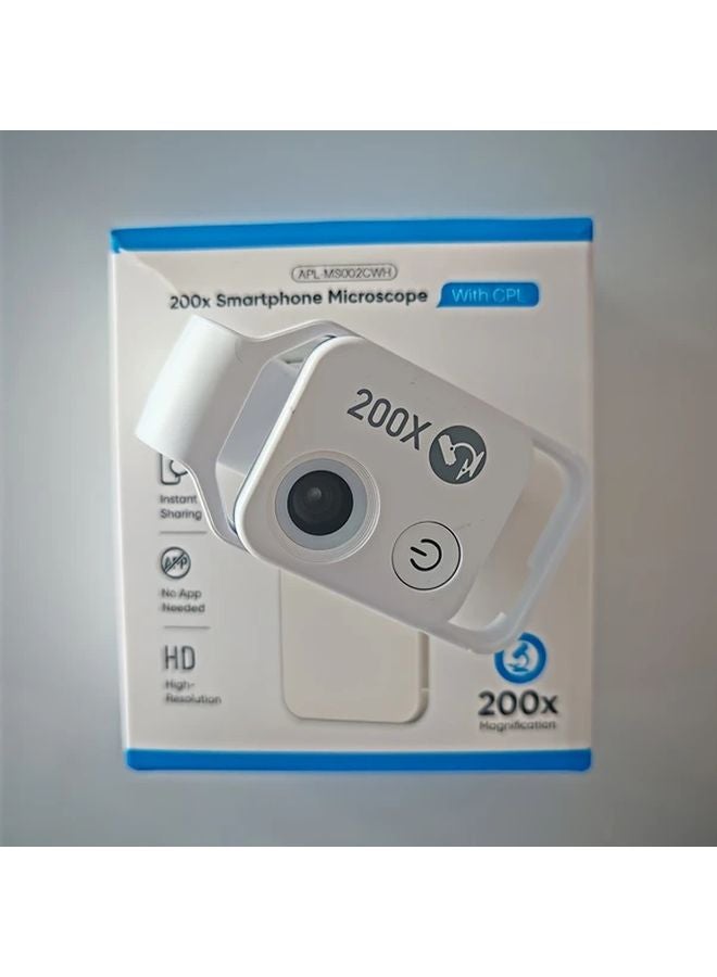 White Apexel 200X Phone Pocket Microscope with CPL Lens LED Light for iPhone All Phones - Image 1