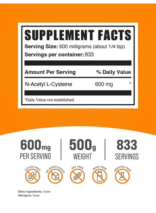 BulkSupplements مسحوق NAC من BulkSupplements.com - ن-أسيتيل سيستين 600 ملغ، مكمل NAC - دعم مضاد للأكسدة، خالي من الغلوتين - 600 ملغ لكل حصة، 833 حصة، 500 غرام 1.1 رطل (عبوة واحدة) - Image 2