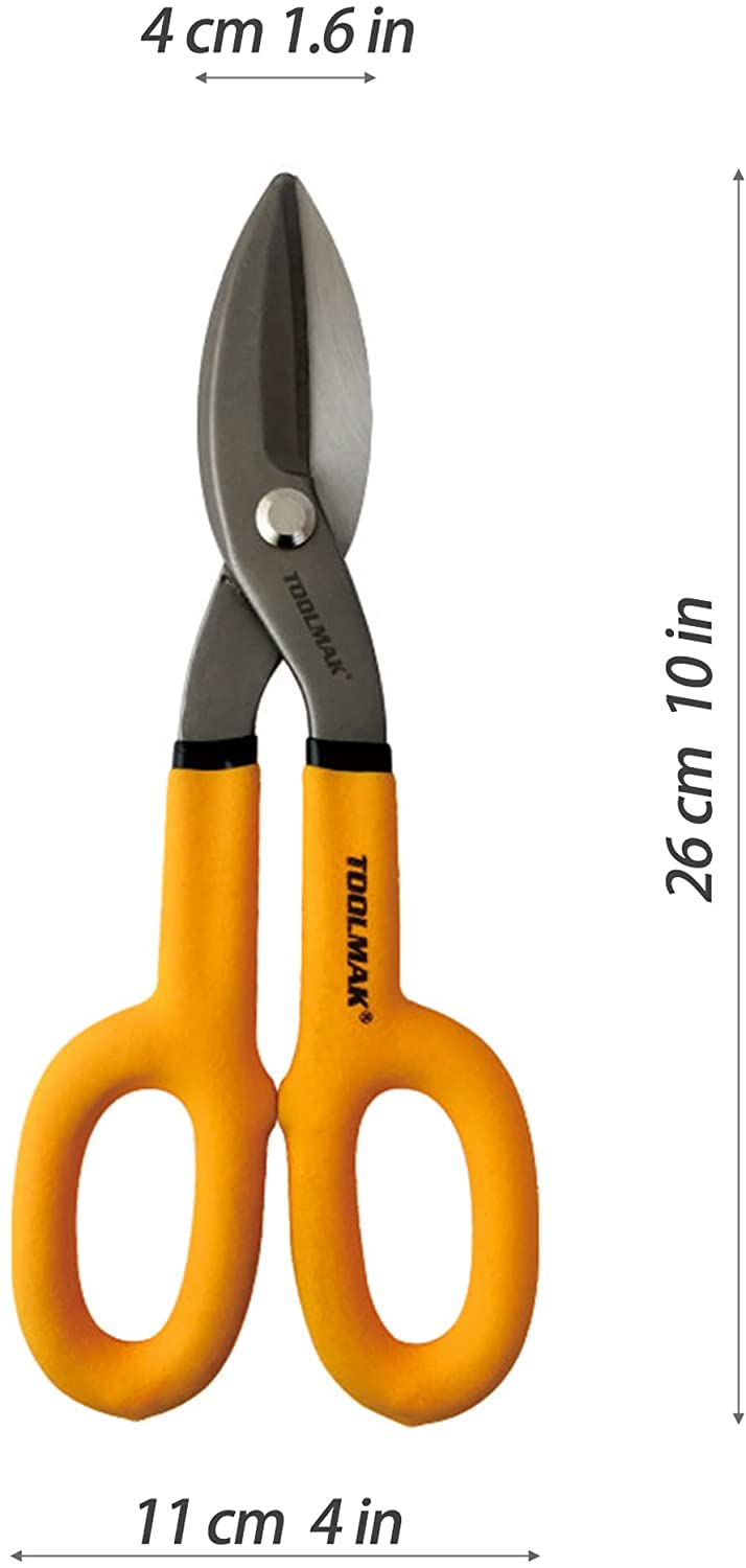 TOOLMAK Tin Snips 10 Inch Straight Pattern Tinners Snips with Comfort Grip Sheet Metal Cutting Shears Heavy Duty - Image 2