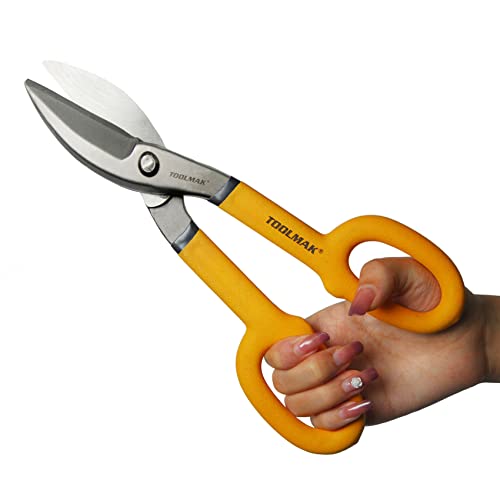 TOOLMAK Tin Snips 10 Inch Straight Pattern Tinners Snips with Comfort Grip Sheet Metal Cutting Shears Heavy Duty - Image 1