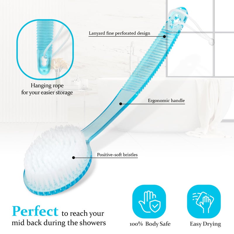 DecorRack Bath Brush with Bristles, Long Handle for Exfoliating Back, Body, and Feet, Bath and Shower Scrubber, Blue (1 Pack) - Image 4