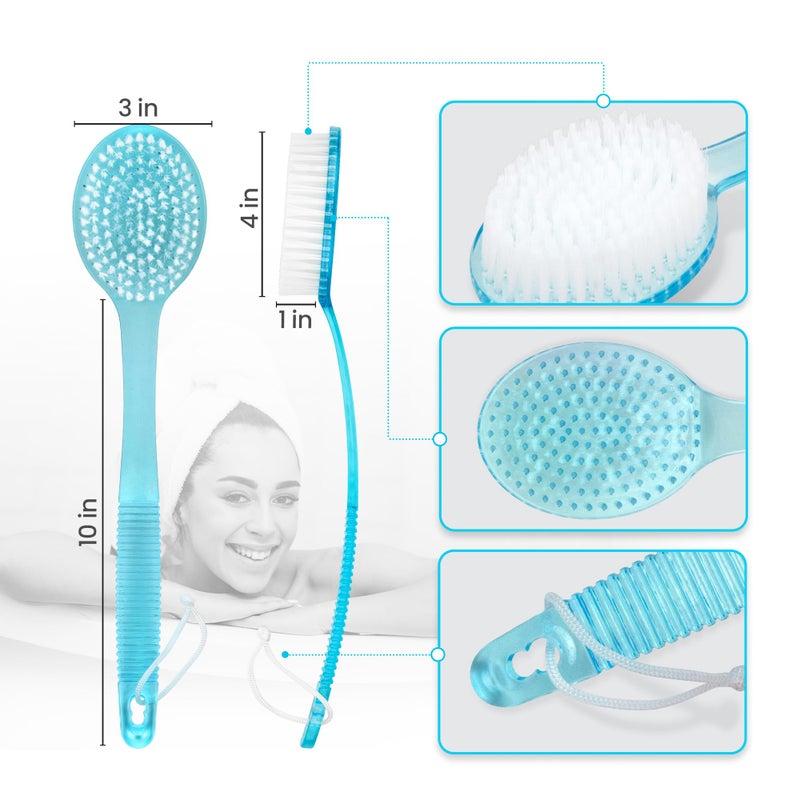 DecorRack Bath Brush with Bristles, Long Handle for Exfoliating Back, Body, and Feet, Bath and Shower Scrubber, Blue (1 Pack) - Image 3