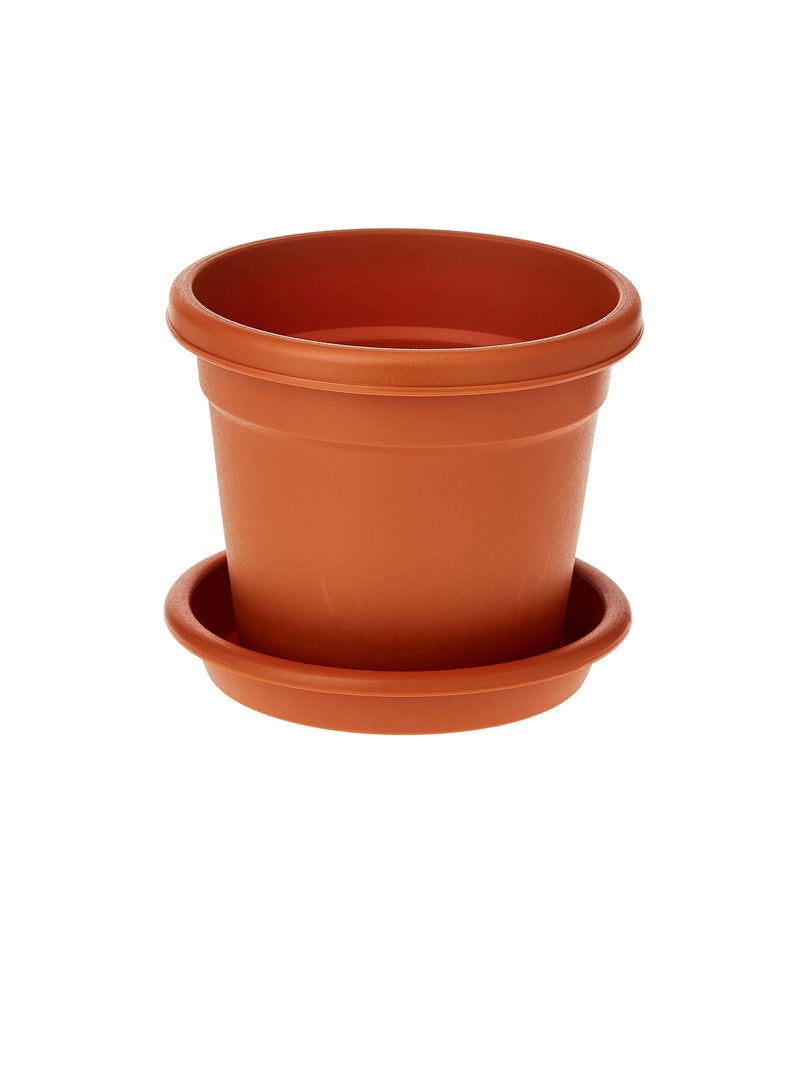 Generic Cosmoplast Plastic Round Flowerpot 6” With Tray, Terracotta  - Image 1
