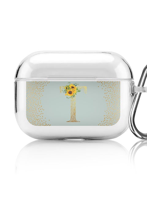 Classic Clear printed Case for Apple AirPods Pro 2nd Generation Thin Transparent Cover - Custom Monogram Initial Letter Mandala Floral Pattern Alphabet - T ( Light Green )
