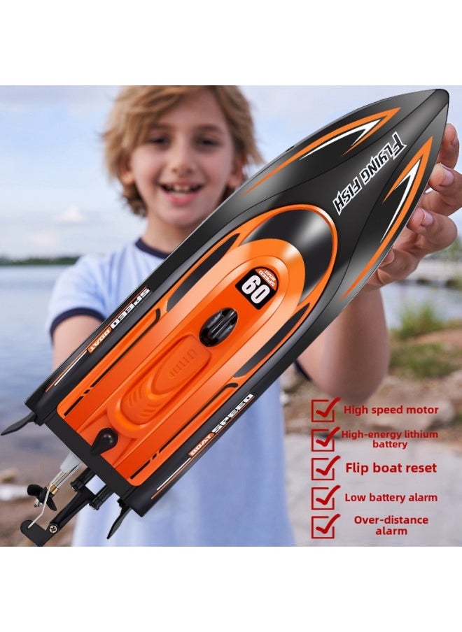 Generic - HJ812 Remote Control High-speed Boat 2.4g Water Toy Boat Model 8-word Sailing Demonstration High-speed Speedboat Competitive Boat-Color:HJ812 Remote Control Boat-Orange-Specifications:Dual Battery Package (one Spare Battery) - Image 1