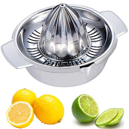 EVK® Stainless Steel Juicer machine with Easy Pour Spout Juicer maker Hand Squeezer Rotation Hand Juicer with Bowl Juicer Strainer (Round Big) - Image 1