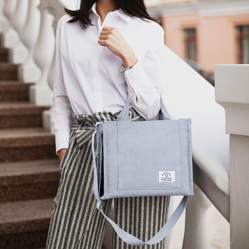 WantGor Tote Bag for Women, Corduroy Crossbody Bags Shoulder Handbag Small Satchel Hobo Bag Purse (Blue, Small) - Image 2