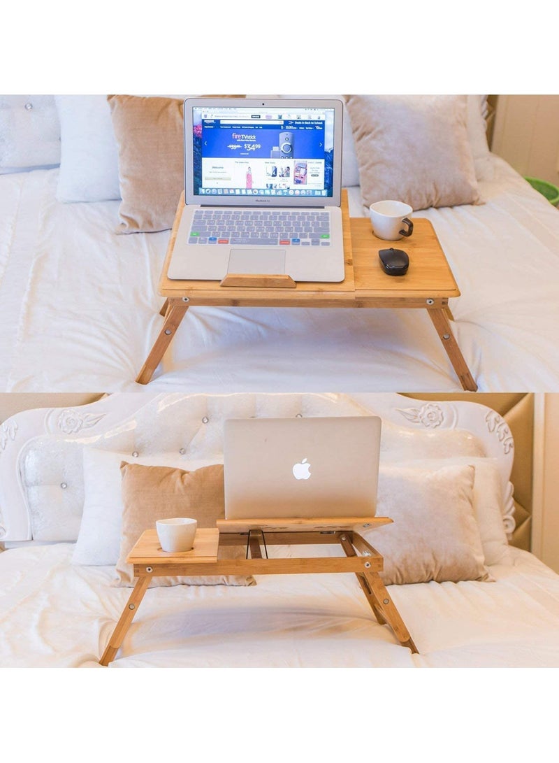 LINGWEI Bamboo Foldable Laptop Table with Drawer and Foldable Legs Beige 58x25x17.7cm - Image 4