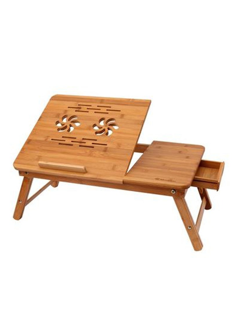 LINGWEI Bamboo Foldable Laptop Table with Drawer and Foldable Legs Beige 58x25x17.7cm - Image 2