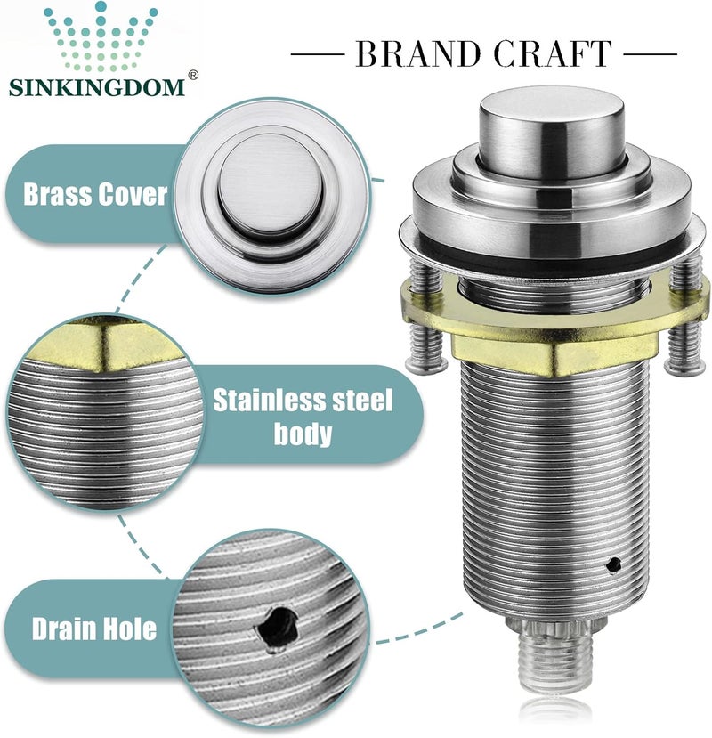 SINKINGDOM SinkTop Air Switch Kit (Long Full Brass Button) for Garbage Disposal, Cordless Brushed Nickel - Image 4