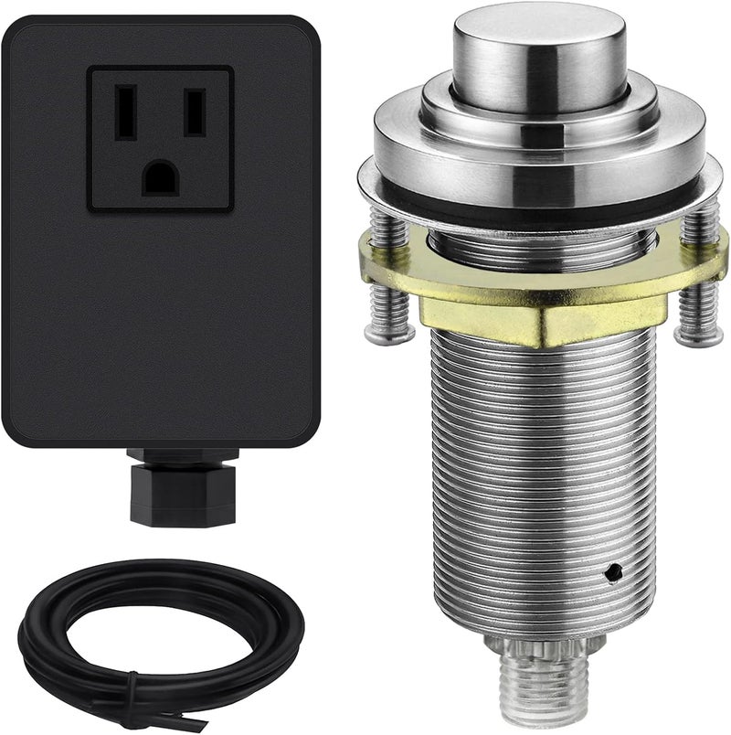 SINKINGDOM SinkTop Air Switch Kit (Long Full Brass Button) for Garbage Disposal, Cordless Brushed Nickel - Image 1