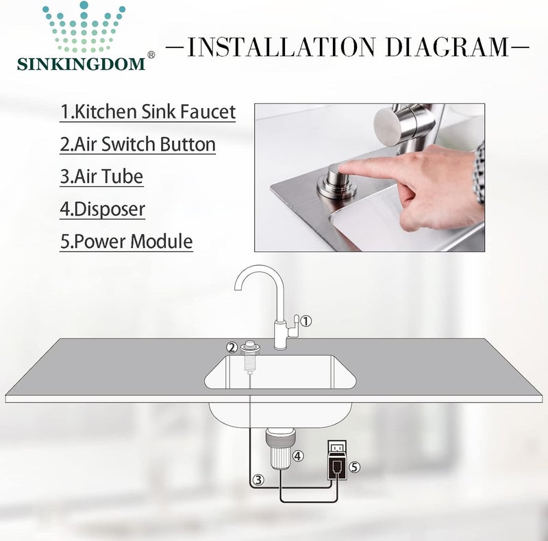 SINKINGDOM SinkTop Air Switch Kit (Long Full Brass Button) for Garbage Disposal, Cordless Brushed Nickel - Image 5