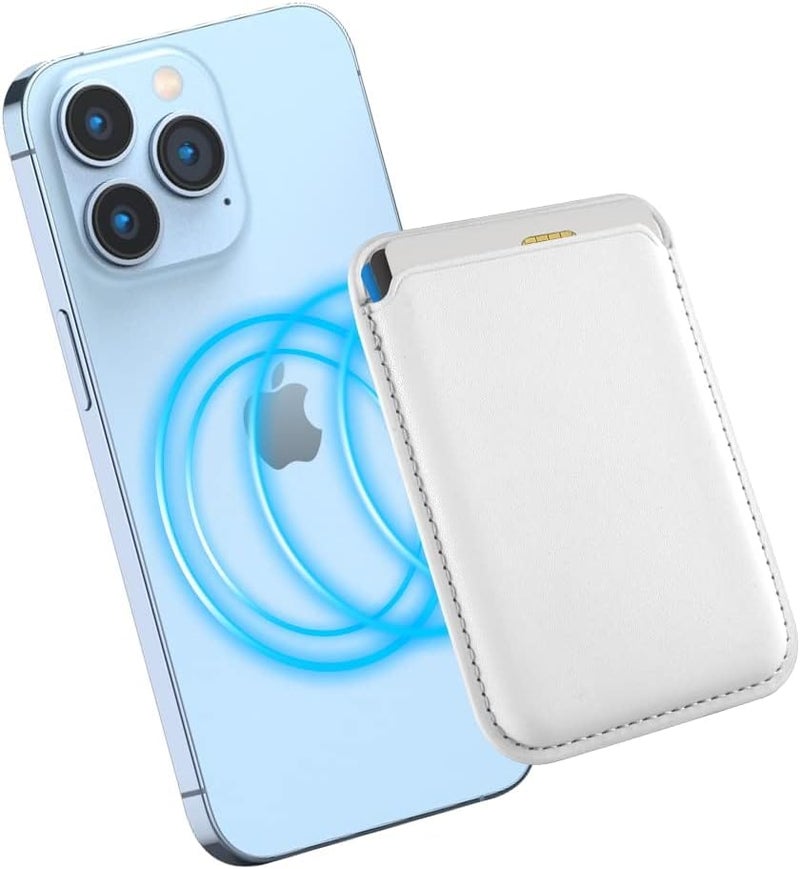 Mizi Unisex Magsafe Wallet, Magnetic Phone Vegan Leather Wallet - Slim 3 Cards Holder For Iphone 15/14/13/12 Series -White - Image 1