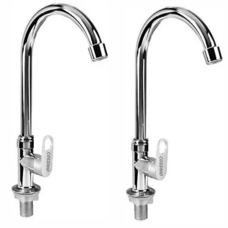 Cossimo Stainless Steel Holex Swan Neck Tap with Wall Flange for WashBasin - Set of 2 - Image 1