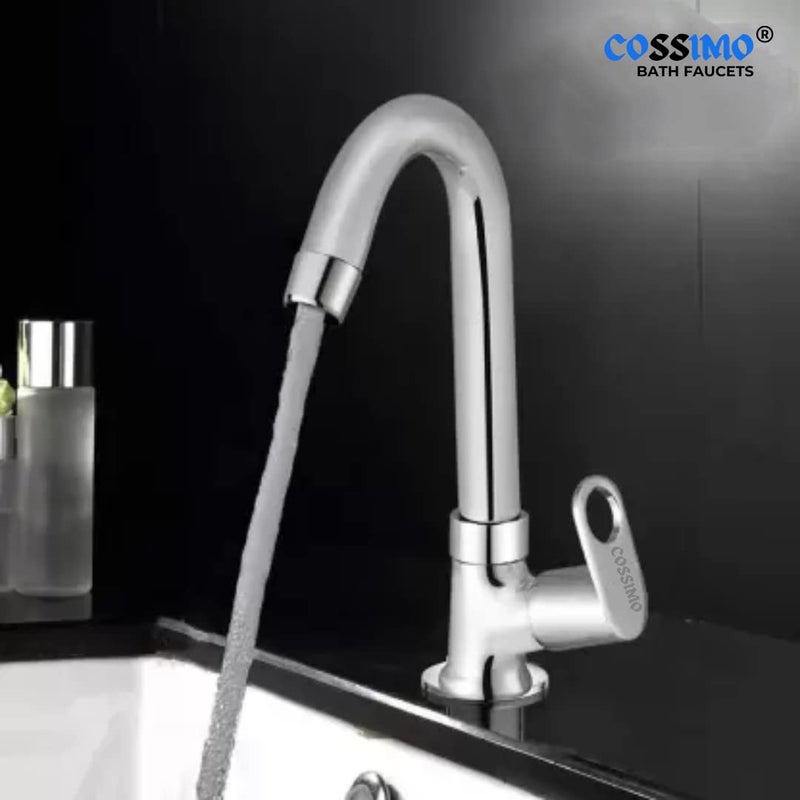 Cossimo Stainless Steel Holex Swan Neck Tap with Wall Flange for WashBasin - Set of 2 - Image 3