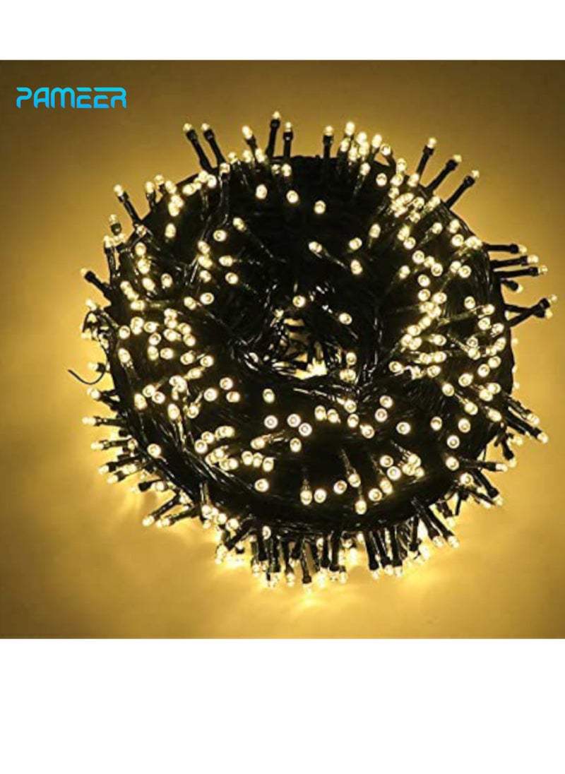 PAMEER - Warm White LED String Lights Black Wire Plug-in 15mtr 200 LEDs String Home Decorative LED Strip for Christmas EID Ramadan Diwali and Wedding Parties Decoration Box Button Control 8 Modes - Image 1