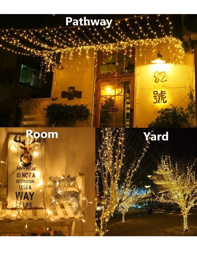 PAMEER - Warm White LED String Lights Black Wire Plug-in 15mtr 200 LEDs String Home Decorative LED Strip for Christmas EID Ramadan Diwali and Wedding Parties Decoration Box Button Control 8 Modes - Image 1