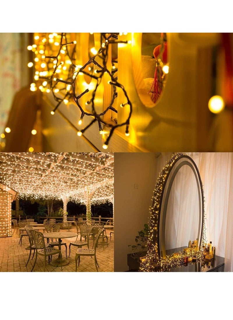 PAMEER - Warm White LED String Lights Black Wire Plug-in 15mtr 200 LEDs String Home Decorative LED Strip for Christmas EID Ramadan Diwali and Wedding Parties Decoration Box Button Control 8 Modes - Image 1