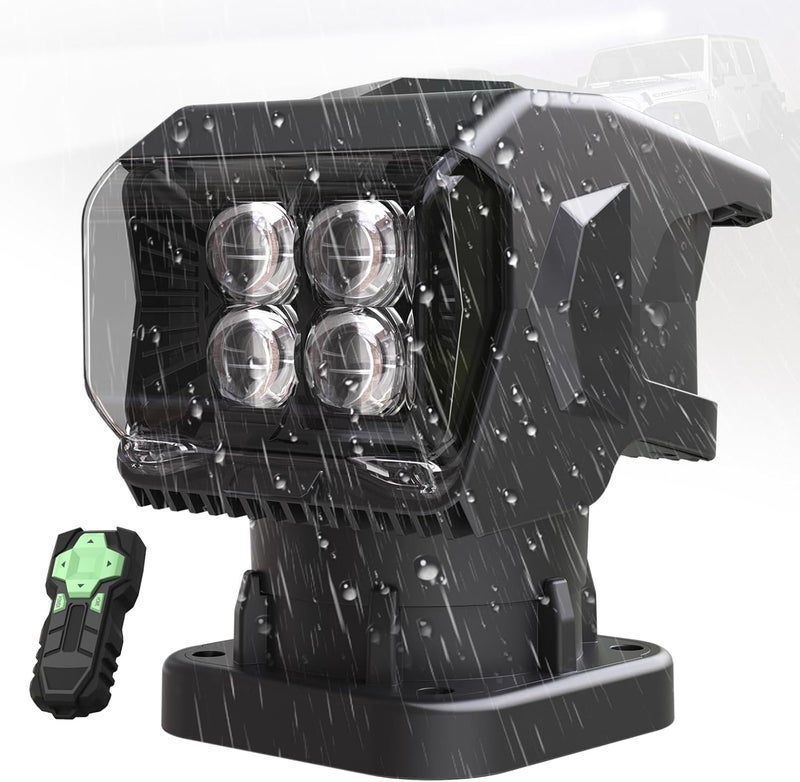 BIGACOVER Remote Control LED Spotlight, 50W Outdoor Searchlight 360°Rotating Automatic LED Spotlight for Truck Boat with 5 Strong Magnets, Waterproof Go Outdoor Spot Lights for 12V/24V - Image 1