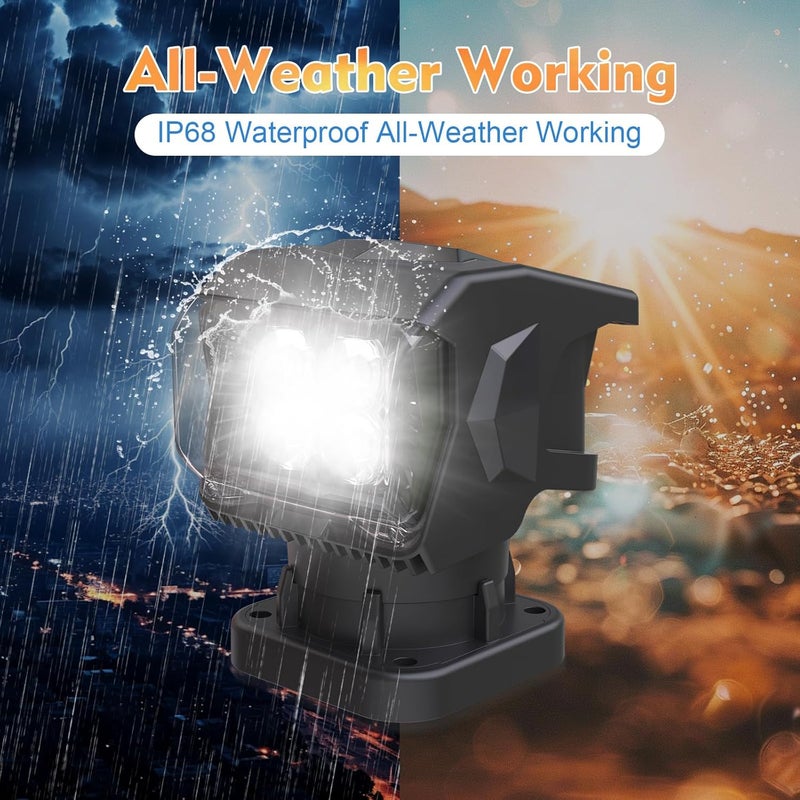 BIGACOVER Remote Control LED Spotlight, 50W Outdoor Searchlight 360°Rotating Automatic LED Spotlight for Truck Boat with 5 Strong Magnets, Waterproof Go Outdoor Spot Lights for 12V/24V - Image 4