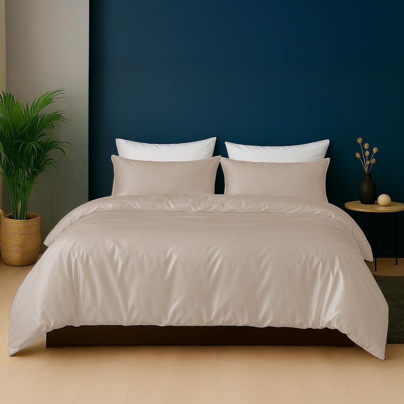 LINENWALAS 100% Natural Bamboo 3-Piece Duvet cover sham set with Zipper and Corner Ties- Softest Cool Bedding Perfect for Skincare (Superking, Taupe) - Image 2