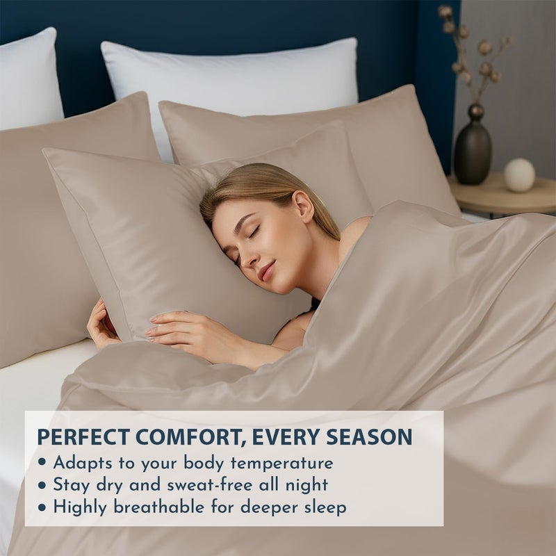 LINENWALAS 100% Natural Bamboo 3-Piece Duvet cover sham set with Zipper and Corner Ties- Softest Cool Bedding Perfect for Skincare (Superking, Taupe) - Image 4