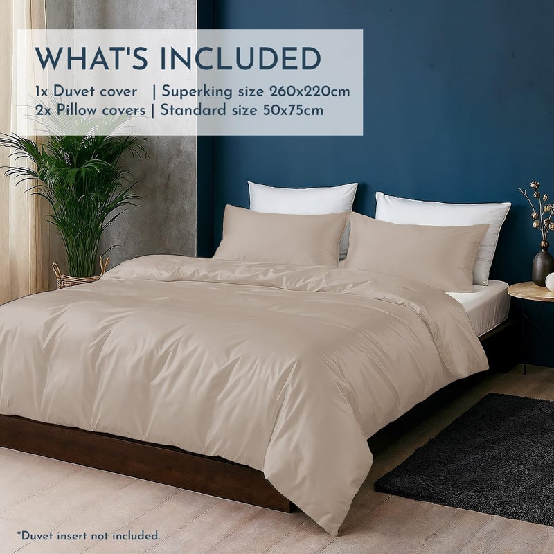LINENWALAS 100% Natural Bamboo 3-Piece Duvet cover sham set with Zipper and Corner Ties- Softest Cool Bedding Perfect for Skincare (Superking, Taupe) - Image 3